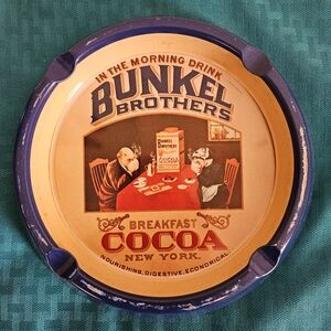 Vintage 8" Case Tin Bunkel Brothers Breakfast Hot Cocoa NY Advertising Ashtray